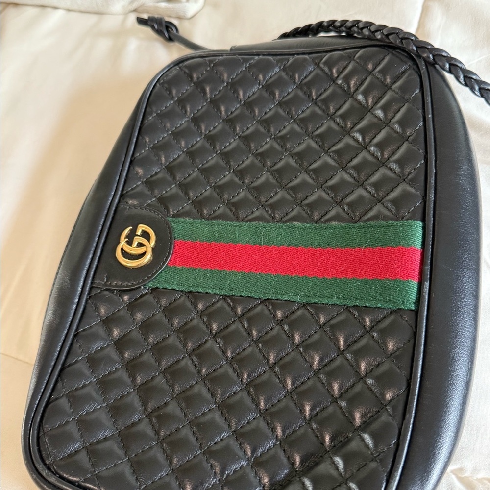Gucci Black Quilted Bag with Red and Green Stripe